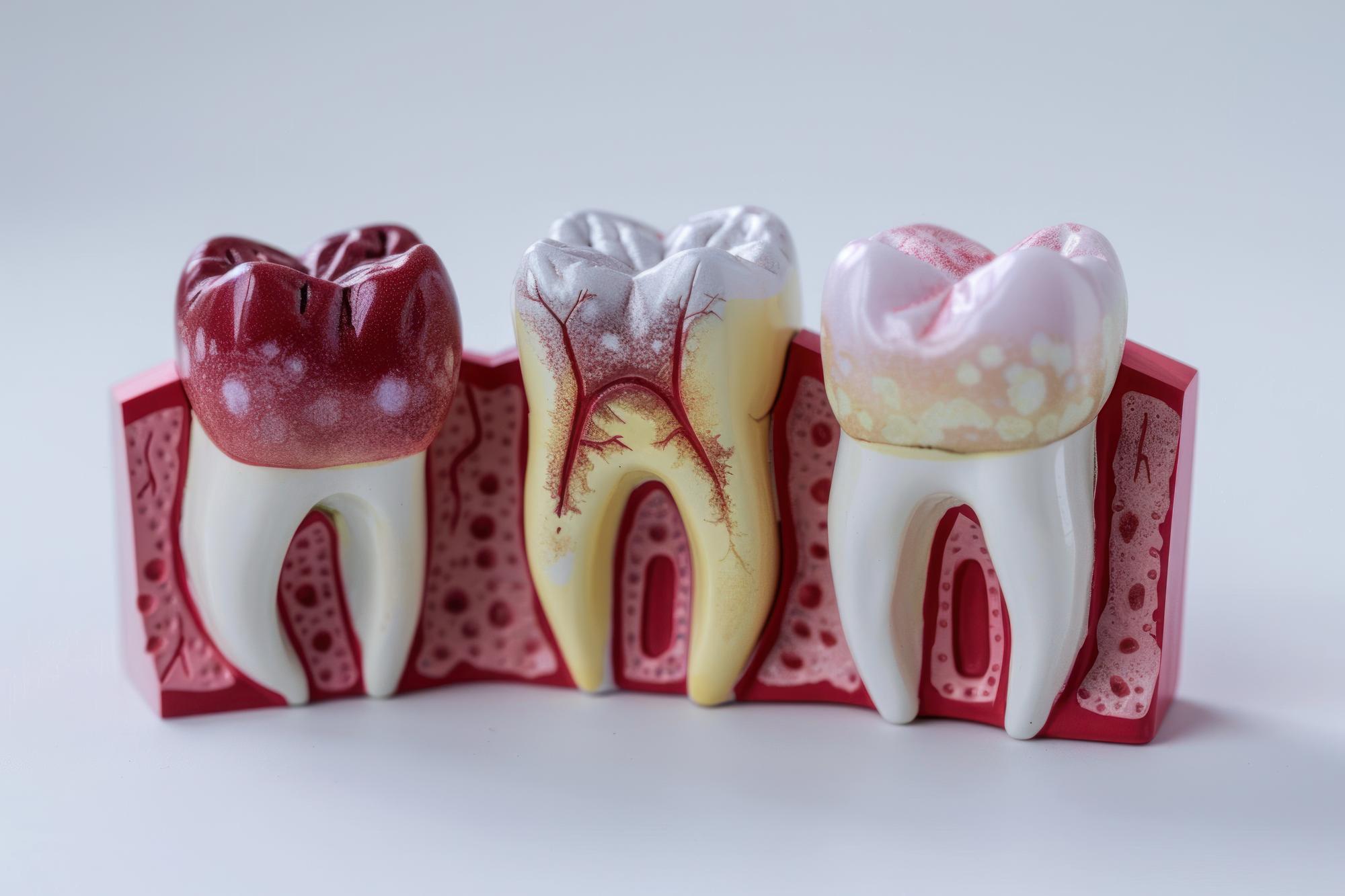 Model of a diseased tooth inflammation of molar roots periodontitis Concept of oral health and dental treatment — por annalukianenko5091990 no Freepik